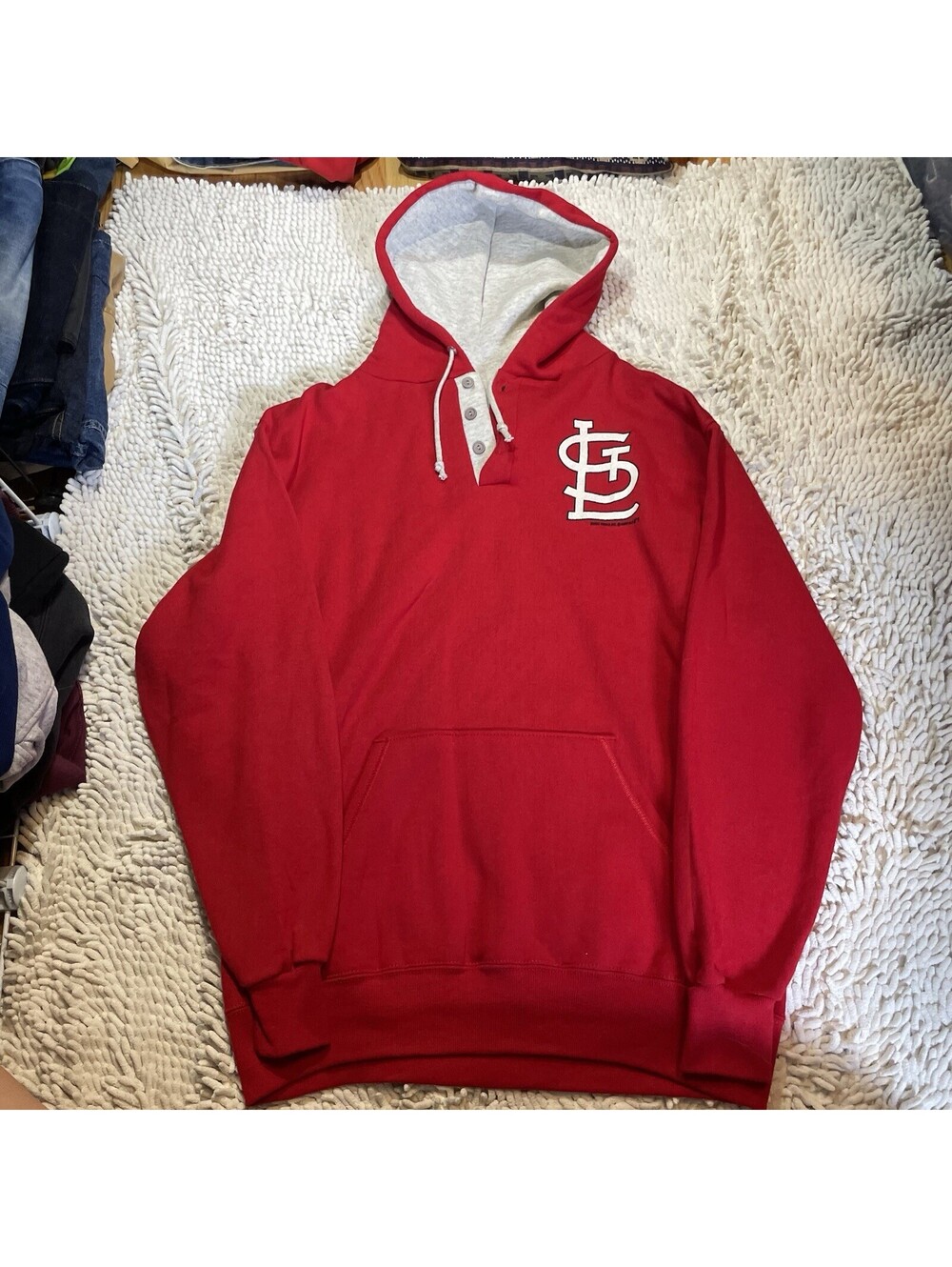 Rare VTG Velva Sheen St. Louis Cardinals 1989 Logo Henley Hoodie 80s L (Fit M)